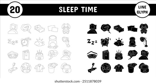 Sleep Time Line Glyph Vector Illustration Icon Sticker Set Design Materials