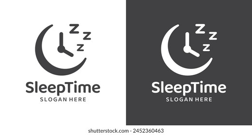 Sleep time logo design template. alarm clock with moon design graphic vector illustration. Symbol, icon, creative.