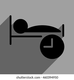 Sleep Time long shadow vector icon. Style is a flat sleep time black iconic symbol on a gray square background with longshadow.