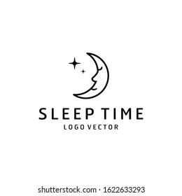 sleep time night dream logo design vector with crescent and star vector