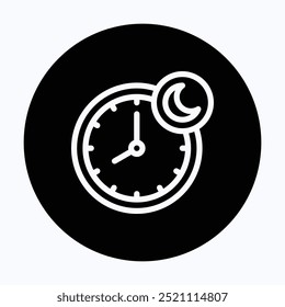 Sleep Time Night Mode, Bedtime Clock With Moon Vector Icon,  