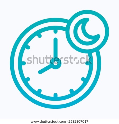 Sleep Time Night Mode, Bedtime Clock With Moon Vector Icon, Isolated Lineal Gradient Icon.