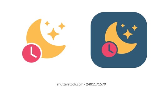 Sleep time night mode flat carton icon vector graphic set, cartoon nighttime bedtime silence mobile app status illustration, do not disturb clock moon simple symbol modern design image clipart