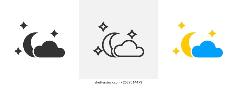 Sleep time night mode simple icon graphic vector set, nighttime bedtime black white pictogram shape silhouette