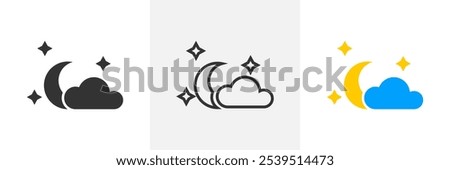 Sleep time night mode simple icon graphic vector set, nighttime bedtime black white pictogram shape silhouette