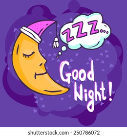 Sleep time poster with hand drawn moon on dark background vector illustration