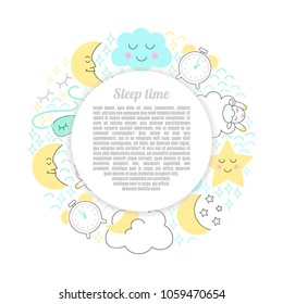 Sleep time sketch banner circle  vector. Night illustration.