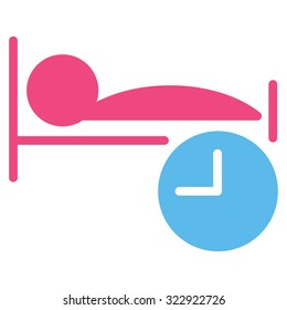 Sleep Time vector icon. Style is bicolor flat symbol, pink and blue colors, rounded angles, white background.