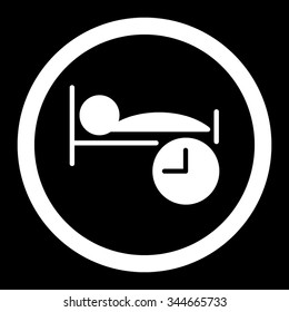 Sleep Time vector icon. Style is flat rounded symbol, white color, rounded angles, black background.