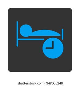 Sleep Time vector icon. Style is flat rounded square button, blue and gray colors, white background.