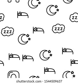 Sleep Time Vector Seamless Pattern Thin Line Illustration