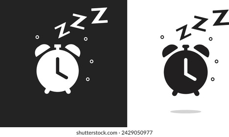 Sleep time zzz clock icon simple vector graphic illustration set, black white alarm watch snoring symbol pictogram shape silhouette, bedtime logo image clipart