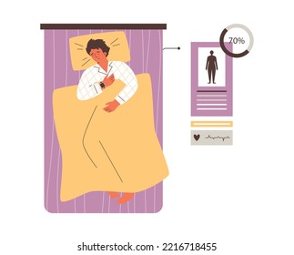 Sleep tracker device monitoring depth of slumber. Health app of analyzing slumber habits and biorhythms, flat cartoon vector illustration isolated on white background.