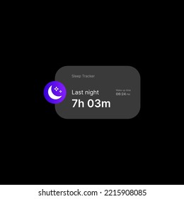 Sleep Tracker Widget UI Concept on Black Background. Social Media Illustration. Editable Sleep Tracker Icon with Hour Counter and Wake Up Time. Web Element for Mobile Applications. Vector illustration