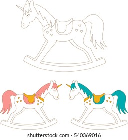 Sleep Unicorn rocking horse, coloring and color image 