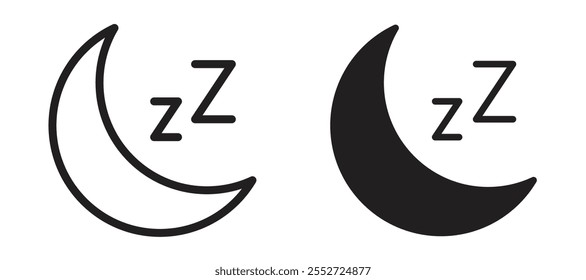 Conjunto de iconos de Vector de sueño negro relleno y estilo delineado.