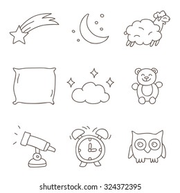 Sleep. Vector icons, hand-drawn.