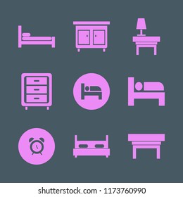 sleep vector icons set. with alarm, nightstand, bed and lamp nightstand in set