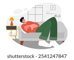 Sleep Vector Illustration of a Happy Young Person Soundly Sleeping and Enjoying Sweet Dreams in a Healthcare Flat Style Cartoon Background