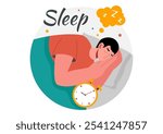 Sleep Vector Illustration of a Happy Young Person Soundly Sleeping and Enjoying Sweet Dreams in a Healthcare Flat Style Cartoon Background