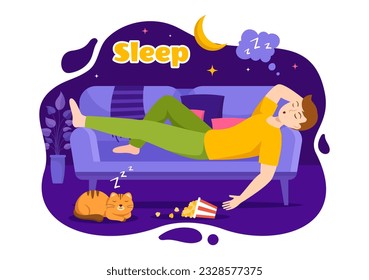 Sleep Vector Illustration with Happy Young Person is Fast Asleep and Having a Sweet Dream in Healthcare Hand Drawn Background Night Templates