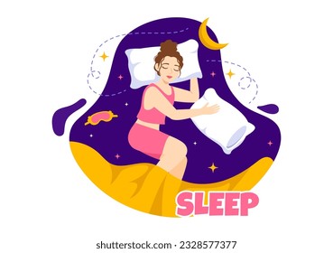 Sleep Vector Illustration with Happy Young Person is Fast Asleep and Having a Sweet Dream in Healthcare Hand Drawn Background Night Templates