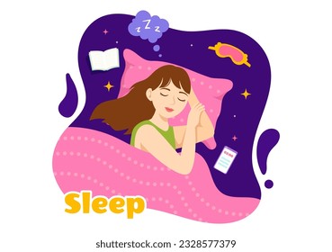 Sleep Vector Illustration with Happy Young Person is Fast Asleep and Having a Sweet Dream in Healthcare Hand Drawn Background Night Templates