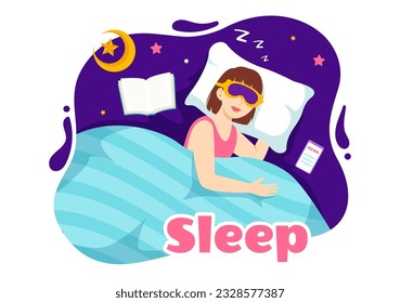 Sleep Vector Illustration with Happy Young Person is Fast Asleep and Having a Sweet Dream in Healthcare Hand Drawn Background Night Templates