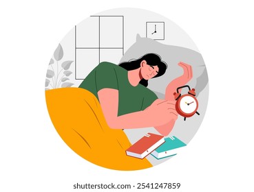 Sleep Vector Illustration of a Happy Young Person Soundly Sleeping and Enjoying Sweet Dreams in a Healthcare Flat Style Cartoon Background