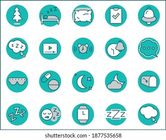 Sleep Vector Line Icons Set. Contains such Icons as Alarm Clock, Bed, Insomnia, Pillow, Sleeping Pills, Bell, Glasses for sleep, Bubble and more. Editable Stroke. 32x32 Pixel Perfect