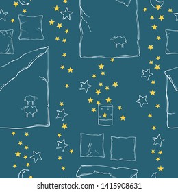 Sleep vector seamless  background with pillows and blanket
