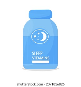 sleep vitamins. Image isolated on white background. biologically active additive. Recovery of melatonin levels. Healthy lifestyle. Vector illustration, flat