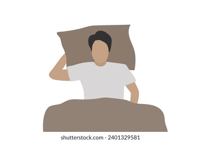 Sleep well concept, healthy man sleep on bed vector illustration