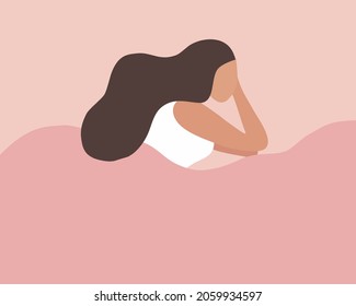 Sleep well concept, healthy woman sleep on bed vector illustration