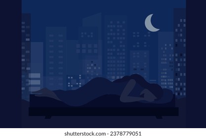 Sleep well concept, healthy woman sleep on bed vector illustration