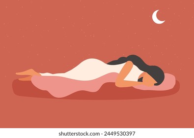 Dormir bien concepto, mujer sana dormir en la cama Ilustración vectorial