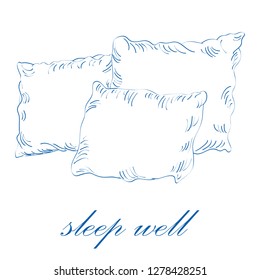 Sleep well concept. Sketch vector illustration of pillows isolated on white background