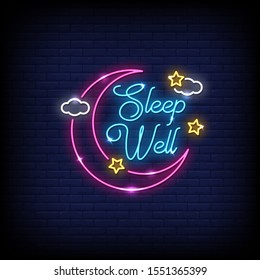 Sleep Well Neon Signs Style Text Vector