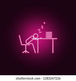 sleep at work outline icon. Elements of Lazy in neon style icons. Simple icon for websites, web design, mobile app, info graphics