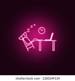 sleep at work outline icon. Elements of Lazy in neon style icons. Simple icon for websites, web design, mobile app, info graphics