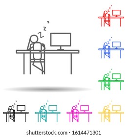 sleep at work outline multi color style icon. Simple thin line, outline vector of lazy icons for ui and ux, website or mobile application