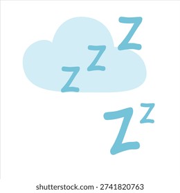 Sleep Z symbol vector in flat cartoon style. Cloud with Z letters for sleeping and bedtime concepts. Cute sleep icon illustration isolated on white background.