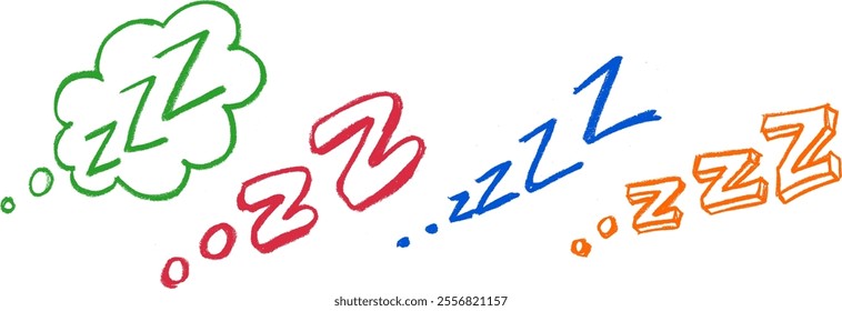 Sleep ZZZ Bubble Crayon Chalk Drawing Vector Set