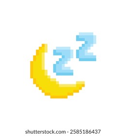 sleep zzz icon 8 bit, pixel art sleepy moon icon  for game  logo. 