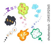 sleep zzz set cartoon. nap snooze, slumber doze, unwind recharge sleep zzz sign. isolated symbol vector illustration