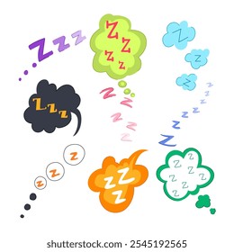 sleep zzz set cartoon. nap snooze, slumber doze, unwind recharge sleep zzz sign. isolated symbol vector illustration