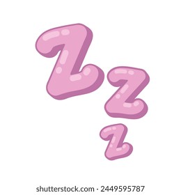 Sleep zzz sign. Bedtime bubble speech symbol. Relax and rest pink cartoon simple art. Nap time sticker isolated on white