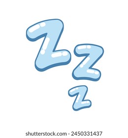 Sleep zzz sign. Bedtime bubble speech symbol. Nap time blue sticker isolated on white. Relax and rest cartoon simple art