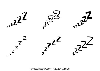 Sleep Zzzz Doodle Symbol Set. Sleepy Dream Icon. Doodle Comic Sketch Style Vector Illustration.