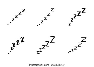 Sleep zzzz doodle symbol set. Sleepy dream icon. Doodle comic sketch style vector illustration.